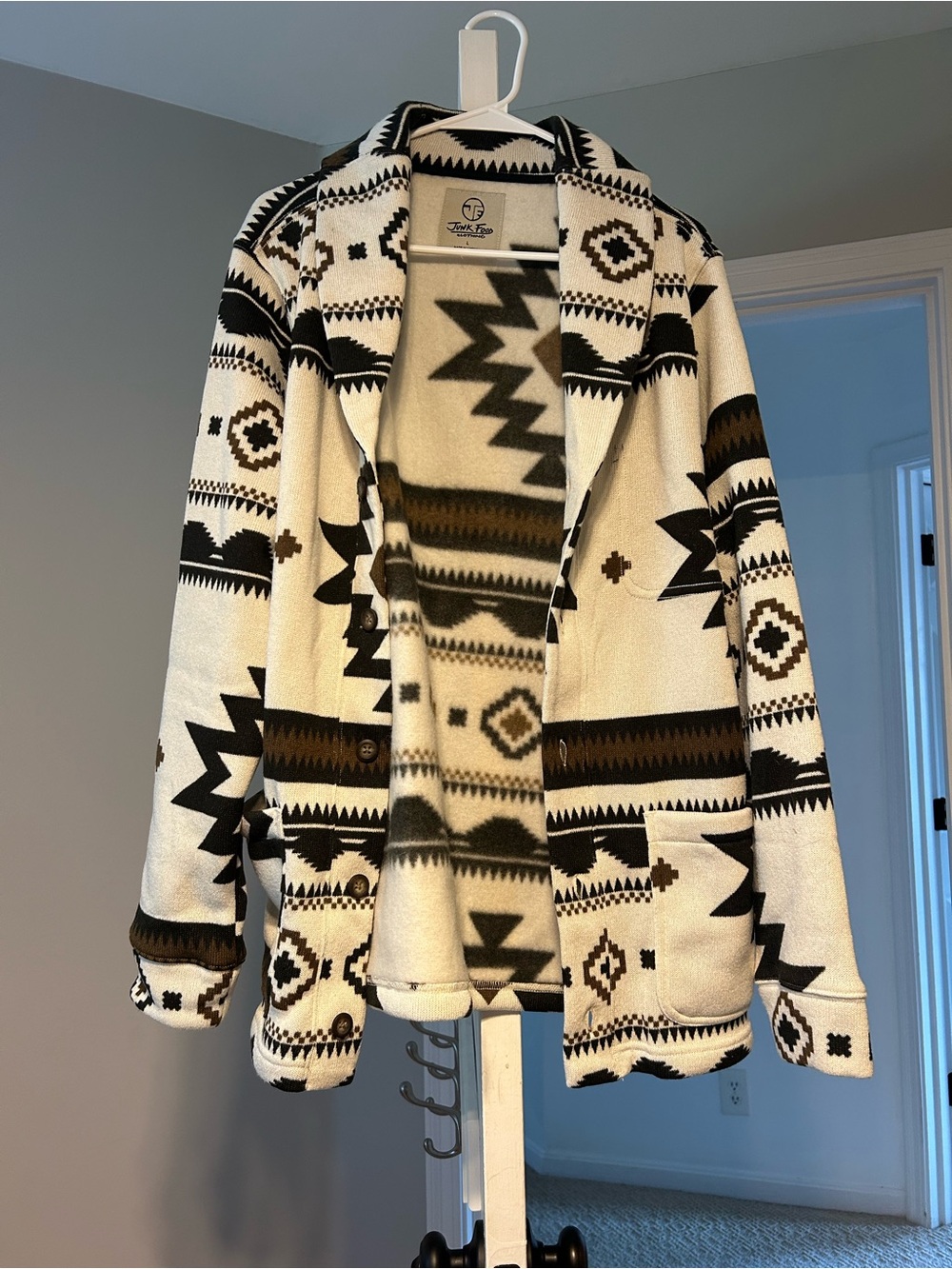 Junk Food Clothing Black Cream & Brown Aztec Teddy Jacket